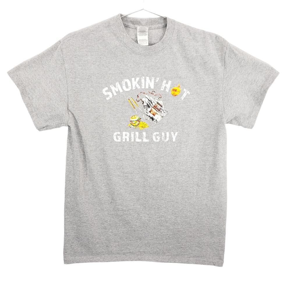 Smokin Hot Grill Guy T Shirt Men Medium Heather Gray Graphic Cookout Graphic Tee